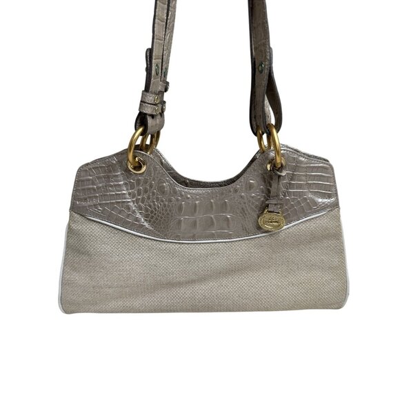 Brahmin Croc Embossed Leather & Canvas Shoulder Bag - Picture 1 of 15